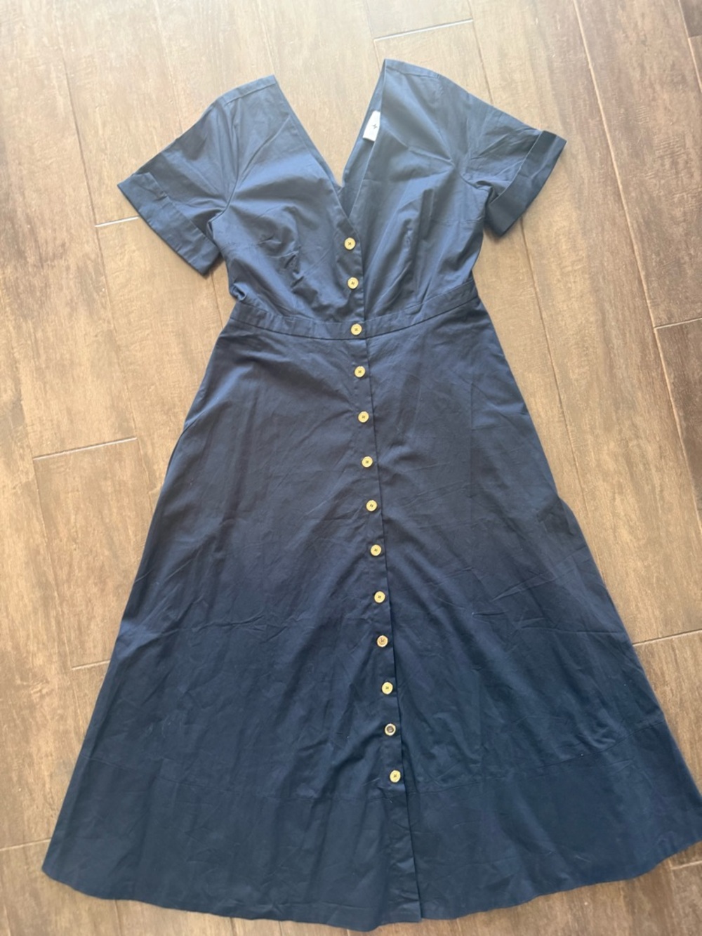 Tuckernuck NWOT Navy Kate Dress Button Down Poplin Cotton Midi Dress Size L - Picture 3 of 14